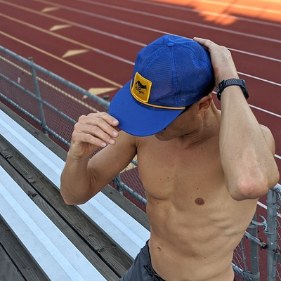 Runyon American Made In USA Trucker Hats Royal Blue Gold Trail Running Hiking Outdoor Fitness Performance Sportswear Runyon Canyon Apparel