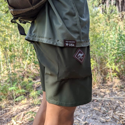 Runyon TrailStash 7" Olive Green Gravel Short Made In USA - Hiking, Running, Cycling