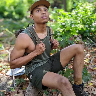 Runyon Men's Olive Green Tech Trail Tank American Made In USA - Running Hiking Workout Fitness Muscle Tank