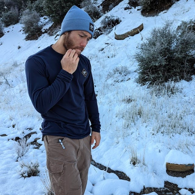 Runyon Mens CozyTech Navy Blue Long Sleeve Performance Camp Shirts - American Made In USA Outdoor Hiking Apparel