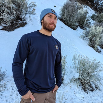 Runyon Mens CozyTech Navy Blue Long Sleeve Performance Camp Shirts - American Made In USA Outdoor Hiking Apparel