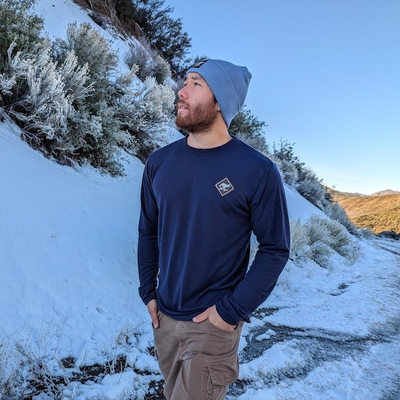 Runyon Mens CozyTech Navy Blue Long Sleeve Performance Camp Shirts - American Made In USA Outdoor Hiking Apparel
