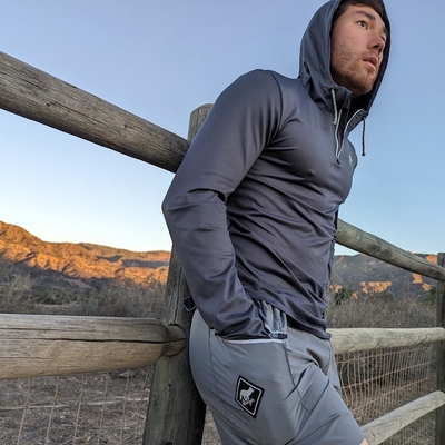 Runyon Mens American Made In USA Running Jacket Performance Zip Hoodies - Charcoal Slate Grey