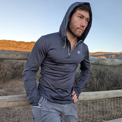 Runyon Mens American Made In USA Running Jacket Performance Zip Hoodies - Charcoal Slate Grey
