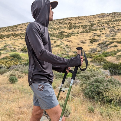 Runyon Mens Black TrailStash 7 Inch Gravel Short a performance short with zipper pockets that works great for Hiking