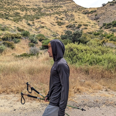 Runyon Men's Black Hoodie Shirt Long Sleeve Thumbholes UPF Protection Performance Shirt Running Hiking American Made In USA