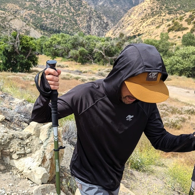 Runyon Men's Black Hoodie Shirt Long Sleeve Thumbholes UPF Protection Performance Shirt Running Hiking American Made In USA