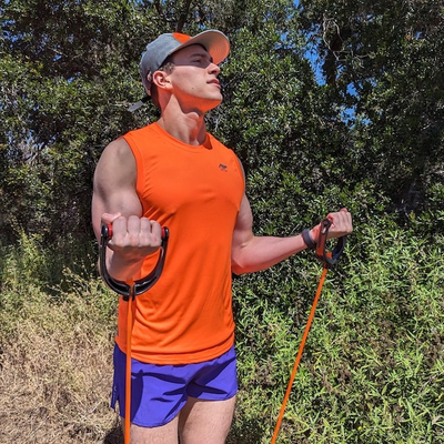 Runyon Mens Unisex Fluorescent Safety Neon Orange Muscle Tee Performance Tank Top Running Workout Shirt American Made In USA