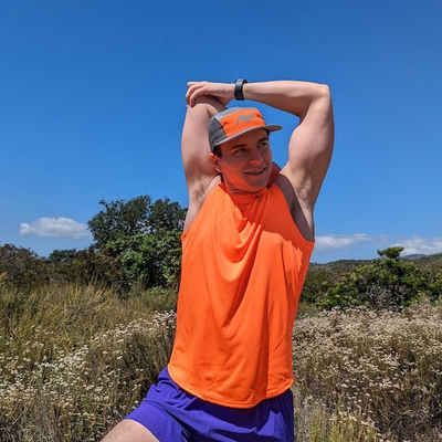 Runyon Mens Unisex Fluorescent Safety Neon Orange Muscle Tee Performance Tank Top Running Workout Shirt American Made In USA