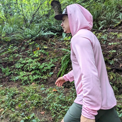 Runyon Men's Cool Pink Sun Hoodie Long Sleeve Thumbholes UPF Protection Performance Shirt Running Hiking American Made In USA