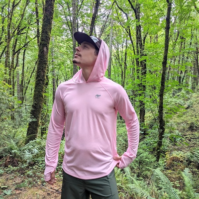 Runyon Men's Cool Pink Sun Hoodie Long Sleeve Thumbholes UPF Protection Performance Shirt Running Hiking American Made In USA