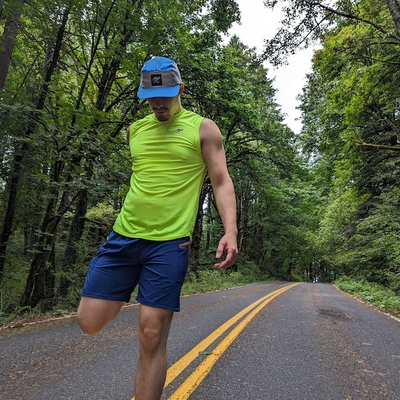 Runyon Mens Unisex Fluorescent Safety Neon Yellow Green Muscle Tee Performance Tank Top Running Workout Shirt American Made In USA
