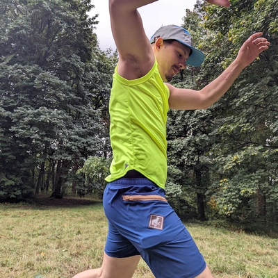 Runyon Mens Navy Blue 7" Performance Shorts Zipper Pockets Trail Running Hiking Workout American Made In USA Athletic Apparel