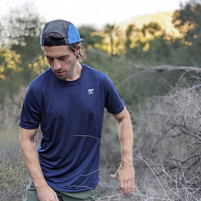 Men's Navy Sleeve Performance Shirt for Trail Running, Hiking, Gym, Workout, Fitness, Outdoors