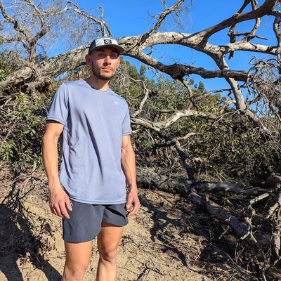 Men's Steel Grey Short Sleeve Performance Shirt for Trail Running, Hiking, Gym, Workout, Fitness, Outdoors
