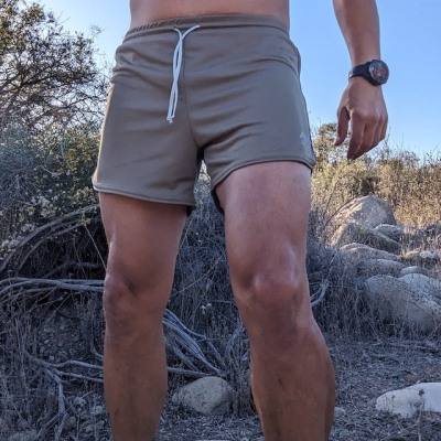 Retro Ranger 4" Coyote Tan Light Olive Performance Running Short -- great for running, track, workouts, gym, strength training, yoga, fitness.  American Made In USA.