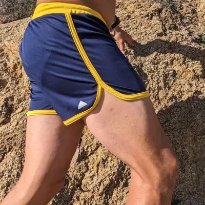 Retro Ranger 4" Navy Gold Performance Running Short -- great for running, track, workouts, gym, strength training, yoga, fitness.  American Made In USA.