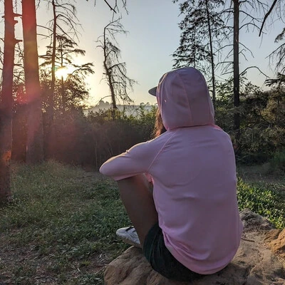 Women's Cool Pink Long Sleeve Hoodie Shirt with Thumbholes Sun Protection American Made IN USA - Running, Hiking, Workout, Outdoors Performance Apparel