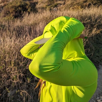 Women's Lime Green Long Sleeve Hoodie Shirt with Thumbholes Sun Protection American Made IN USA - Running, Hiking, Workout, Outdoors Performance Apparel