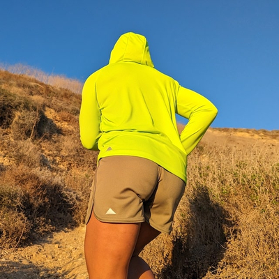 Women's Unisex Tan Made In USA Running Short with brief, phone pocket.  Track, running, workout, gym, fitness, outdoors