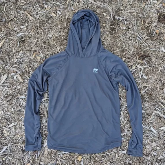 Runyon Men's Charcoal Dark Grey Sun Hoodie Shirt Long Sleeve Thumbholes Sun Protection Quick Dry American Made In USA