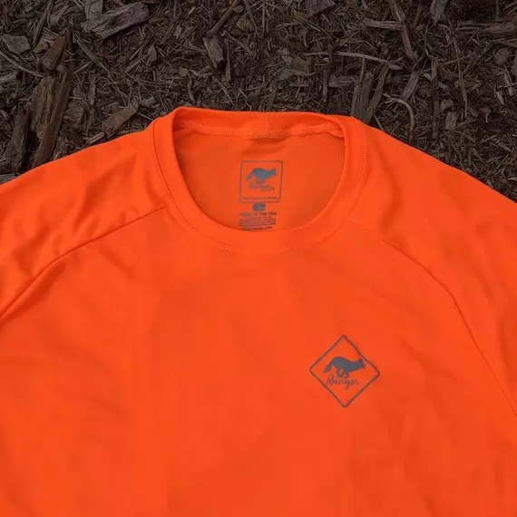 Runyon American Made In USA Mens Running Apparel Neon Safety Fluorescent Orange Fitness Performance Training Shirt