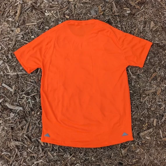 Runyon American Made In USA Mens Running Apparel Neon Safety Fluorescent Orange Fitness Performance Training Shirt
