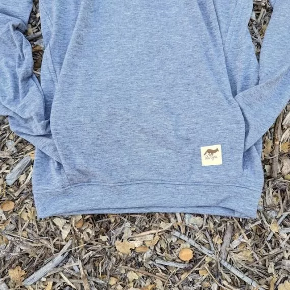 Runyon Unisex Heather Grey Pocketed Sun Hoodie Shirt Long Sleeve Thumbholes Sun Protection Quick Dry American Made In USA