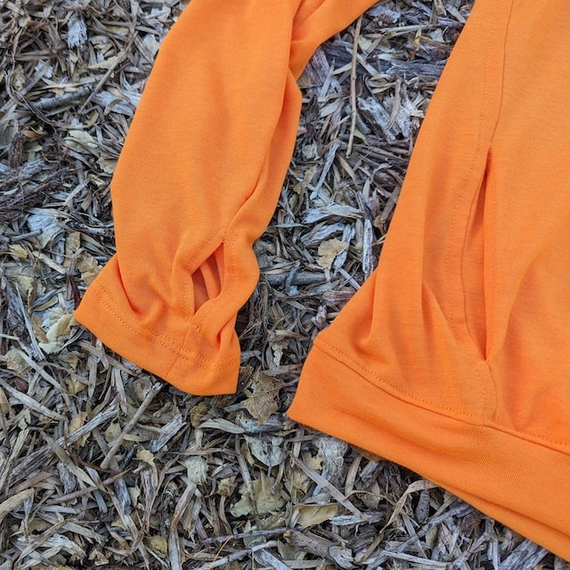 Runyon Men's Orange Pocketed Sun Hoodie Shirt Long Sleeve Thumbholes Sun Protection Quick Dry American Made In USARunyon Men's Orange Pocketed Sun Hoodie Shirt Long Sleeve Thumbholes Sun Protection Quick Dry American Made In USA
