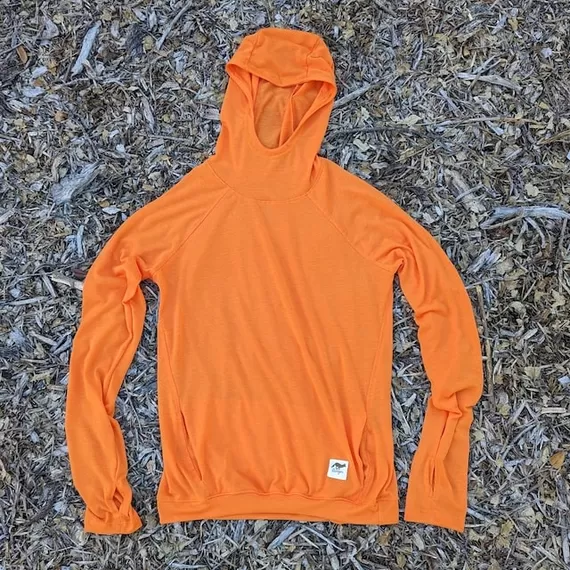 Runyon Men's Orange Pocketed Sun Hoodie Shirt Long Sleeve Thumbholes Sun Protection Quick Dry American Made In USA