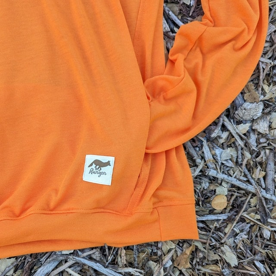 Runyon Men's Orange Pocketed Sun Hoodie Shirt Long Sleeve Thumbholes Sun Protection Quick Dry American Made In USA