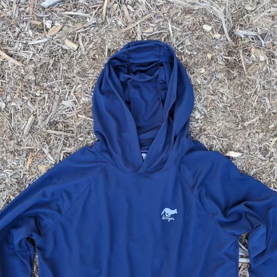 Runyon Men's Navy Blue Sun Hoodie Shirt Long Sleeve Thumbholes Sun Protection Quick Dry American Made In USA