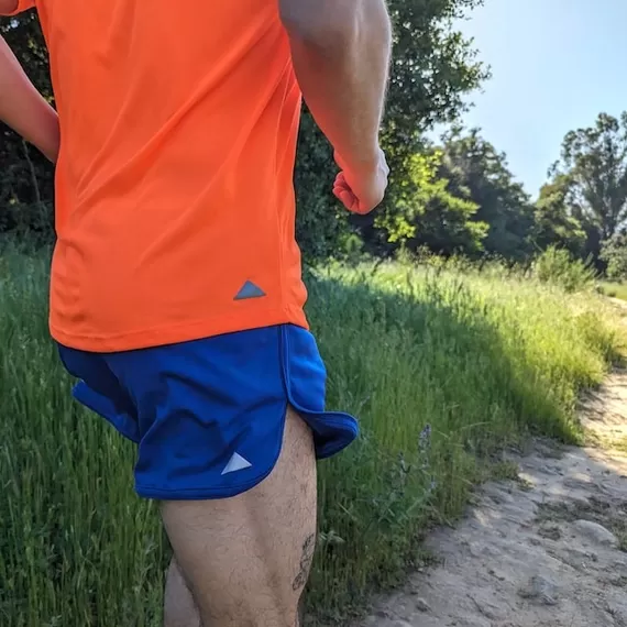 Runyon American Made In USA Mens Running Apparel Neon Safety Fluorescent Orange Fitness Performance Training Shirt