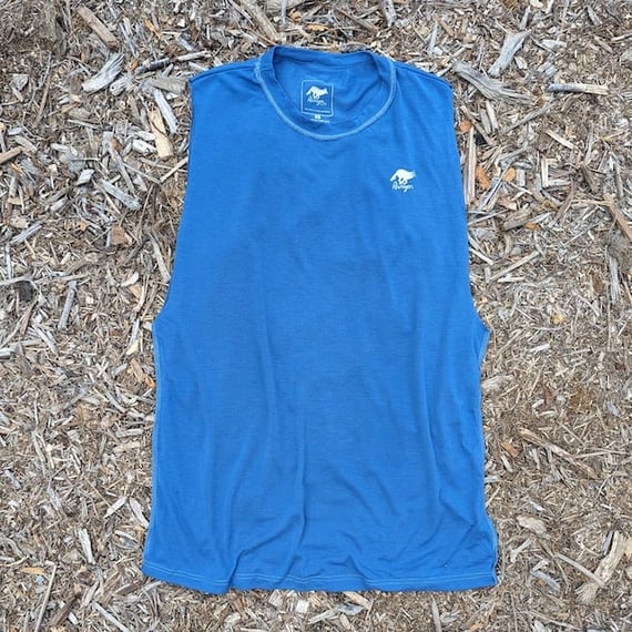 Runyon American Made In USA Mens Running Clothing Stone Blue Muscle Tank Top Performance Sportswear Runyon Canyon Apparel