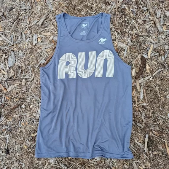 Runyon American Made In USA Mens Running Clothing RUN Steel Grey Singlet Tank Top Performance Sportswear