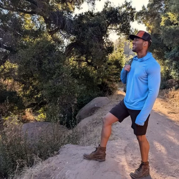 Runyon Men's Light Baby Blue Sun Hoodie Shirt Long Sleeve Thumbholes Sun Protection Quick Dry American Made In USA