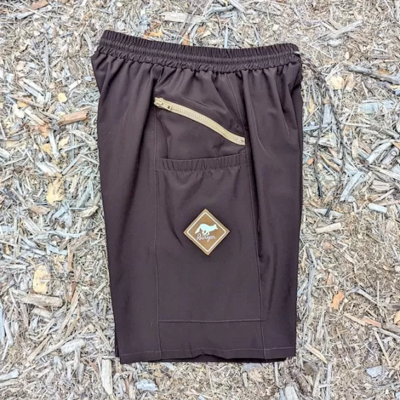Runyon 9" TrailStash Gravel Cycling Short great for Trail Running, Hiking, Fitness Outdoors Brown