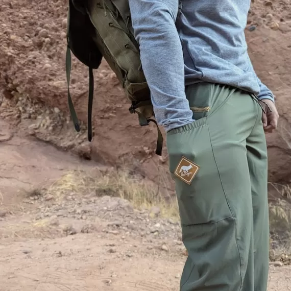 Runyon TrailStash Scrambler - Men's Olive Green Hiking Jogger Pants American Made In USA.