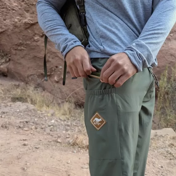 Runyon TrailStash Scrambler - Men's Olive Green Hiking Jogger Pants American Made In USA.