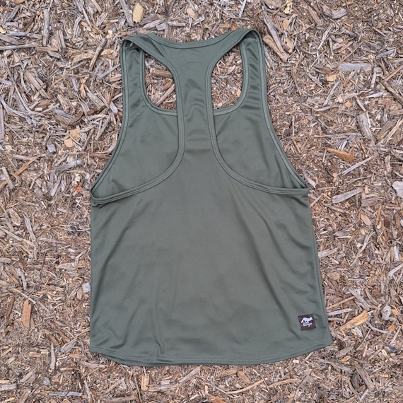 Runyon Olive Army Green Razor Strap Pump Tank - Gym Stringer Racerback Workout Tank Top American Made In USA