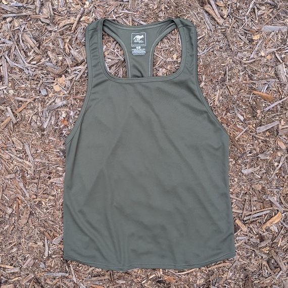 Runyon Olive Army Green Razor Strap Pump Tank - Gym Stringer Racerback Workout Tank Top American Made In USA
