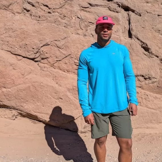 Runyon Men's Turquoise Aqua Trail Hoodie Shirt Long Sleeve Thumbholes Quick Dry American Made In USA