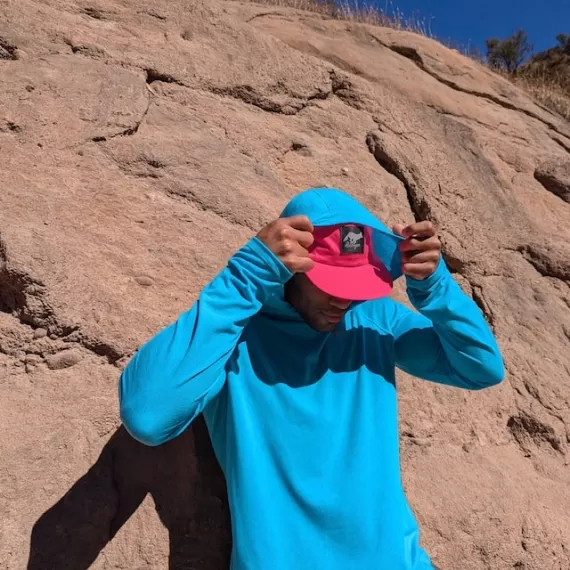Runyon Men's Turquoise Aqua Trail Hoodie Shirt Long Sleeve Thumbholes Quick Dry American Made In USA
