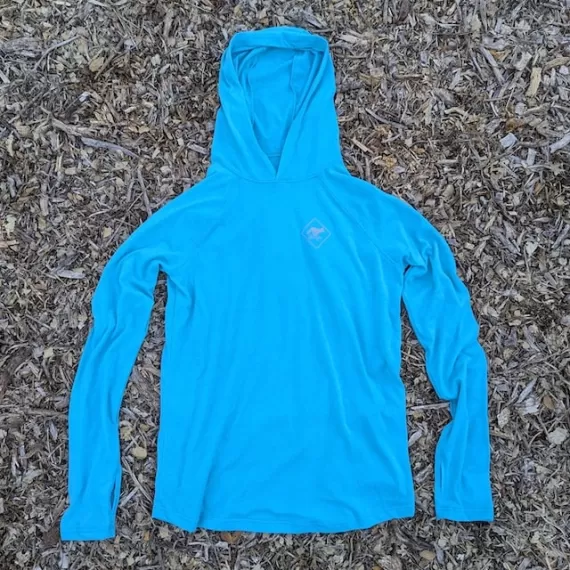 Runyon Men's Turquoise Aqua Trail Hoodie Shirt Long Sleeve Thumbholes Quick Dry American Made In USA