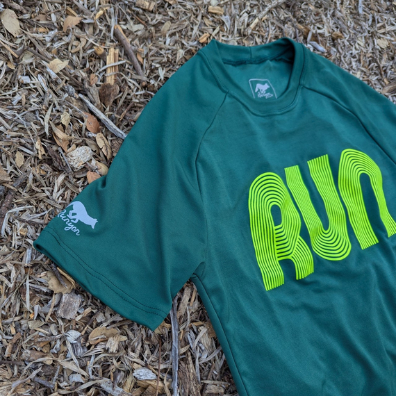 American Made In USA Womens Running Clothing Forest Green Neon Yellow Running Shirt Performance Sportswear Runyon Canyon Apparel