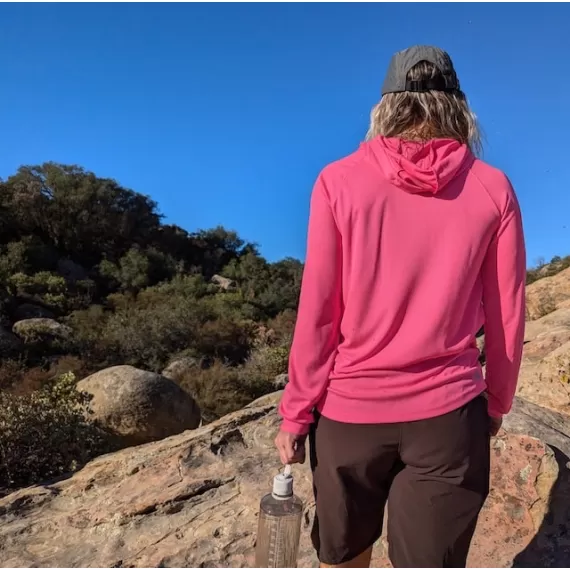 Runyon Unisex Hot Pink Hoodie Shirt Long Sleeve Thumbholes Sun Protection Quick Dry American Made In USA