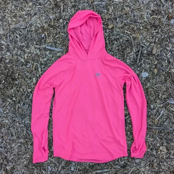 Runyon Unisex Hot Pink Hoodie Shirt Long Sleeve Thumbholes Sun Protection Quick Dry American Made In USA