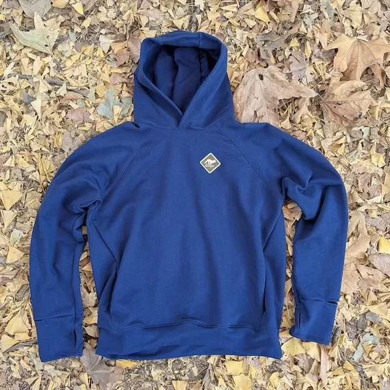 Runyon French Terry Cotton Navy Blue Pullover Hoodie Sweatshirt - Hidden Pockets, Thumbholes & Watch Windows - American Made In USA