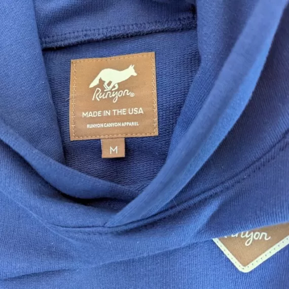 Runyon French Terry Cotton Navy Blue Pullover Hoodie Sweatshirt - Hidden Pockets, Thumbholes & Watch Windows - American Made In USA
