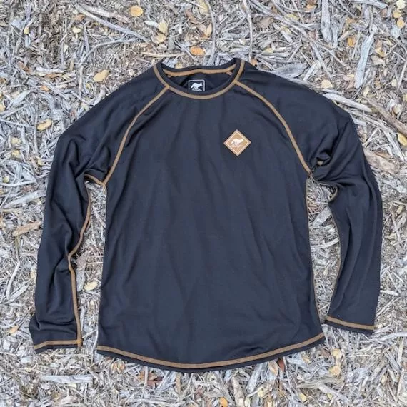 Runyon Mens Long Sleeve Camp Shirt Hiking Running Black Copper American Made In USA